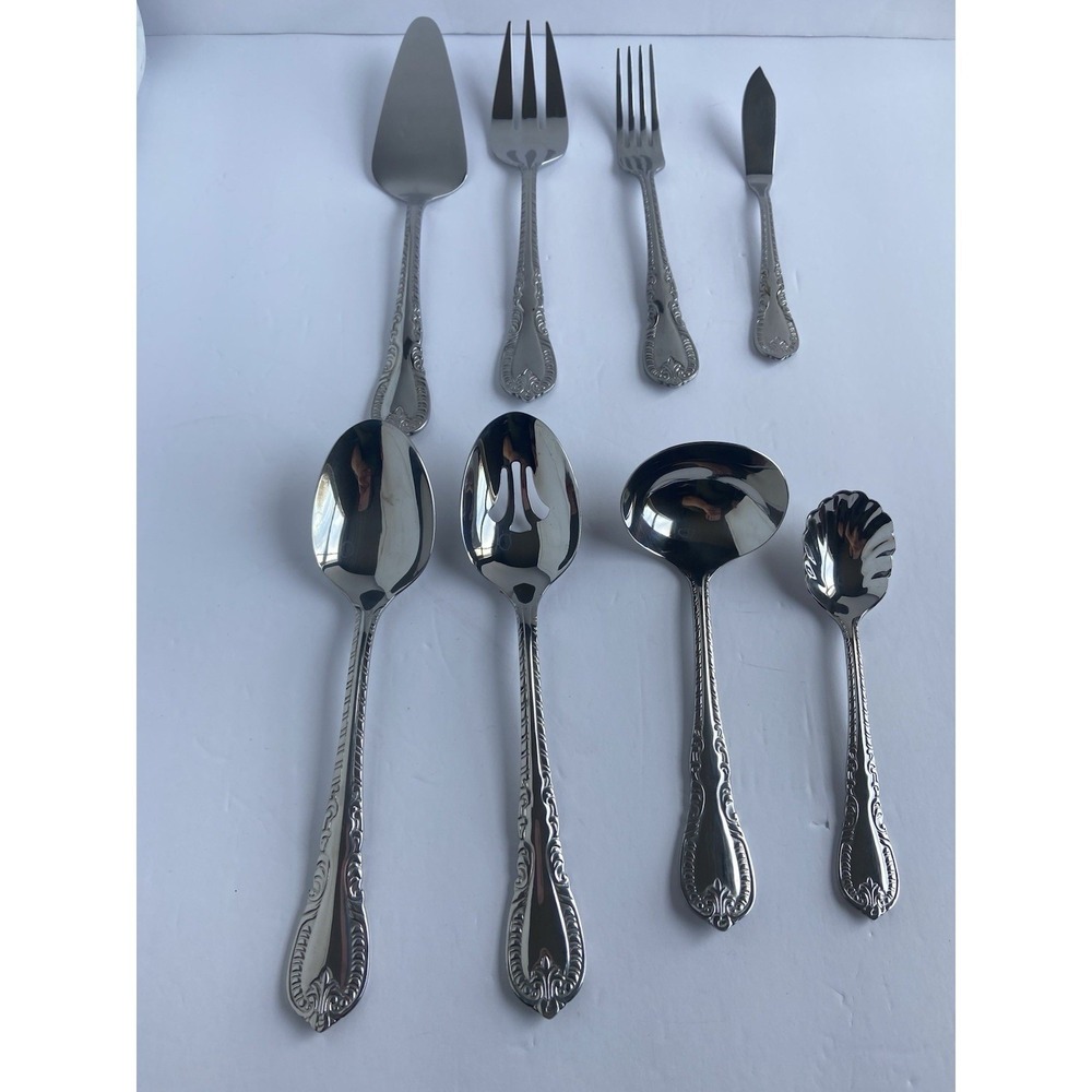 Reed & Barton French Scroll 18/10 Stainless Steel Host Serving Set 8 Piece